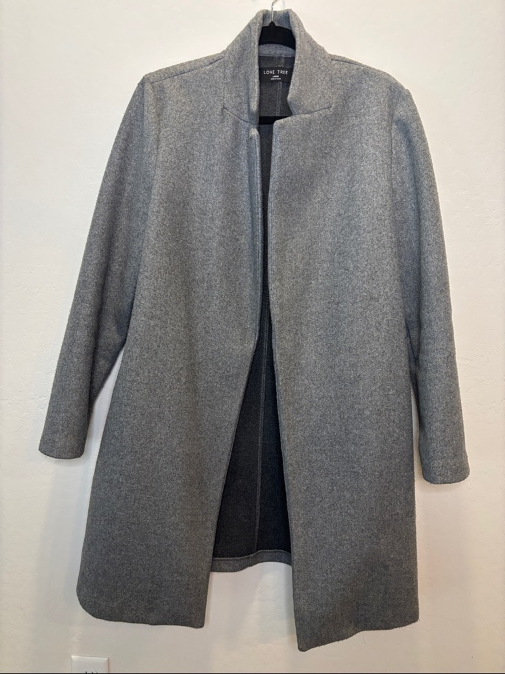 Love Tree Gray Open-Front Wool-Blend Pea Coat